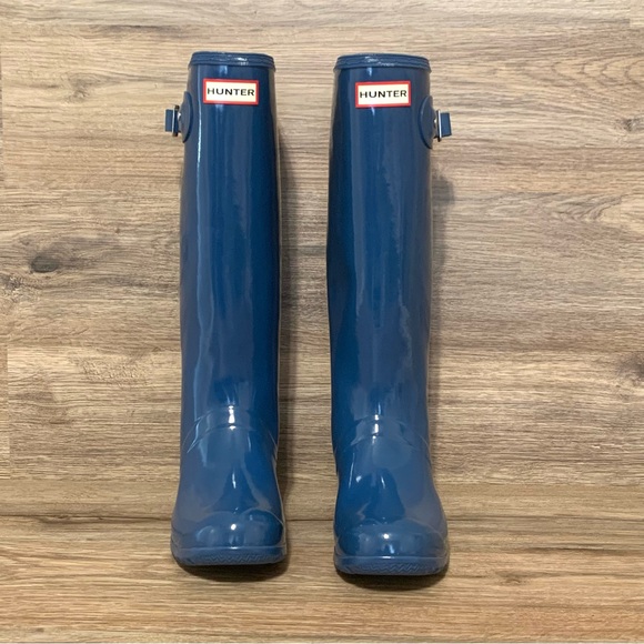Hunter Original Tour Gloss Blue Rain Boots Sz- 6 - Picture 2 of 8